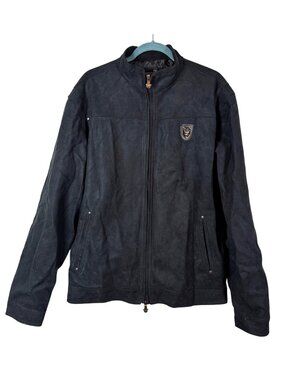 EA Collection XXL Mens Black Suede Zip-Up Jacket Minimalist Streetwear